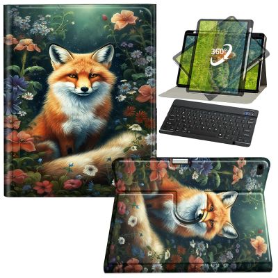 BFDHGQZC Keyboard Case for iPad 6th Generation/iPad 5th Generation/iPad 9.7 inch/iPad Air 2 with Pen Holder,360 Degree Rotating Stand Protective Cover,Fox Flowers