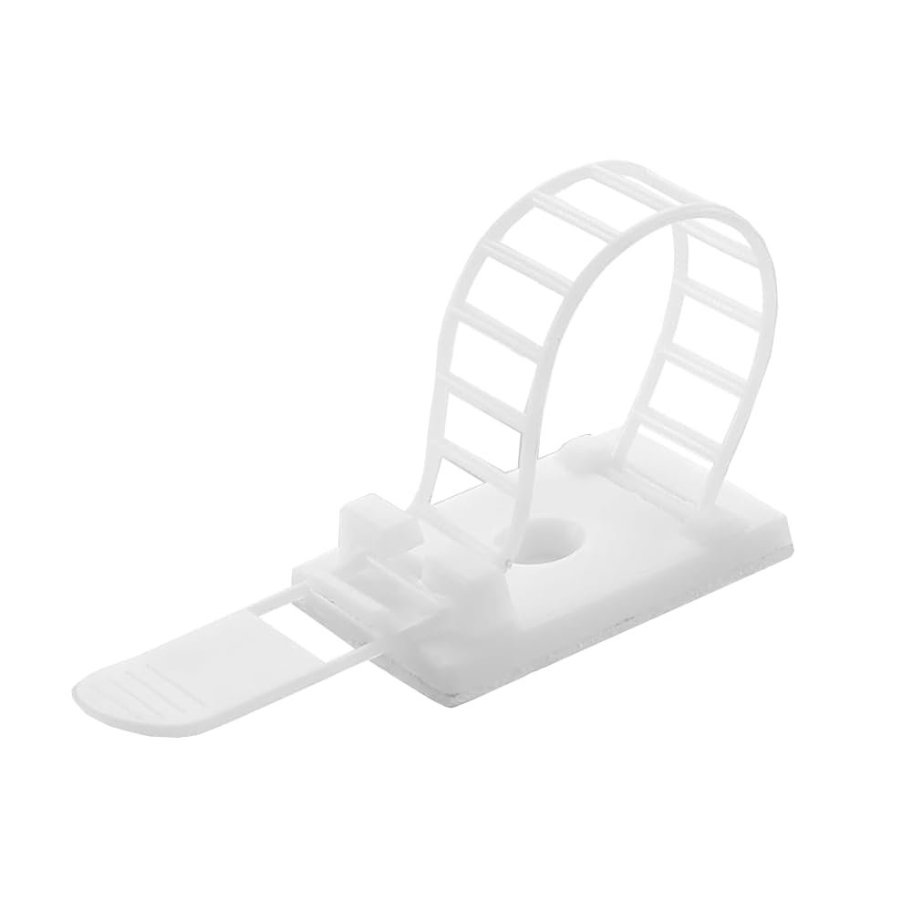 100Pcs Adjustable Adhesive Cable Management Clips, Mini Wire Cord Clamp for Cable Management Nylon Zip Ties Cord Holders Cable Organizers White