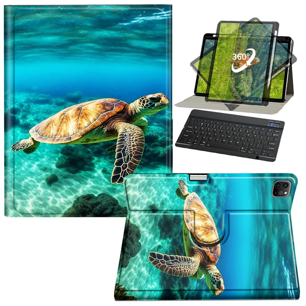 BFDHGQZC Keyboard Case for iPad Pro 12.9 Case (6th/5th/4th/3rd Generation, 2022/2021/2020/2018) with Pen Holder,360 Degree Rotating Stand Protective Cover,Sea Turtle