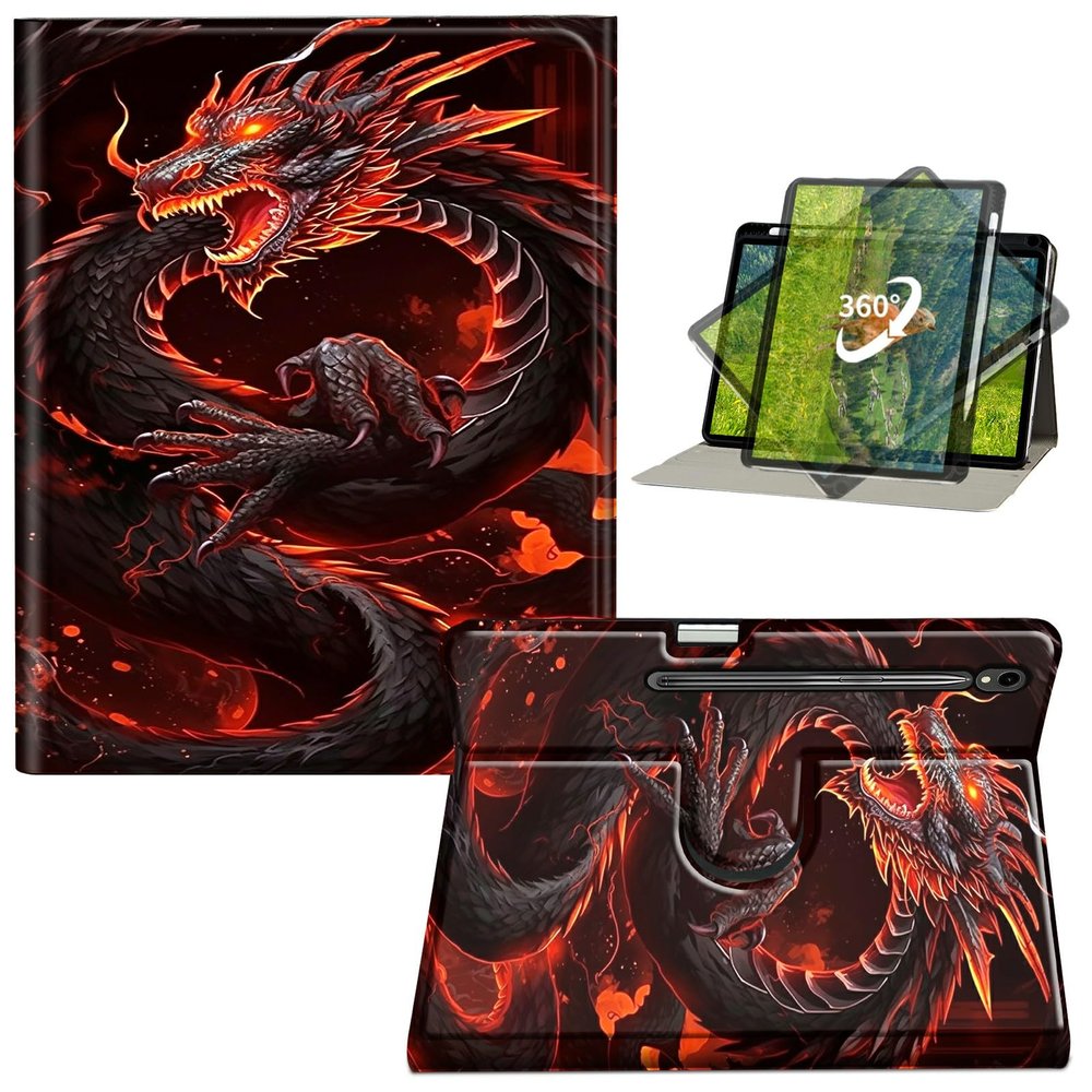 BFDHGQZC Keyboard Case for Samsung Galaxy Tab S9 FE 10.9 Inch 2023(X510/X516/X518) with Pen Holder,360 Degree Rotating Stand Protective Cover,Red Dragon