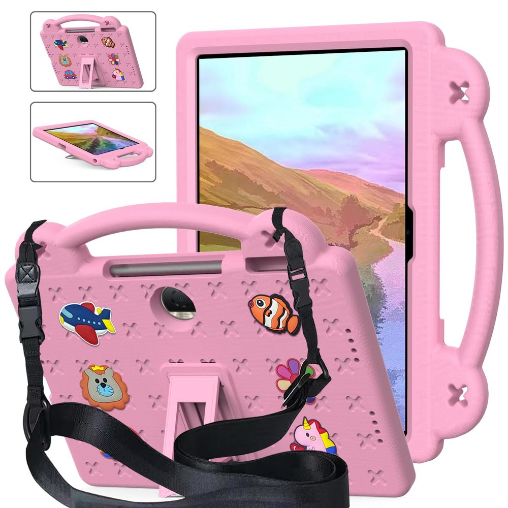 AKABEILA Compatible with Honor Pad 9 2023 12.1 inch Tablet Case, Kids Friendly Universal Lightweight Shockproof Protective Case with Shoulder Strap & Stand Handle & Pen Tray Pink
