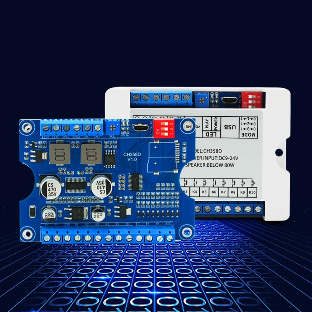 Voice Playback Module with Case,80W Low Lever Trigger DC 9-24V CH358D Chip Support USB Download, MP3 Hardware Decoding,10-Way Button One-to-One,8 Combined Voice Board for Industry Broadcast.