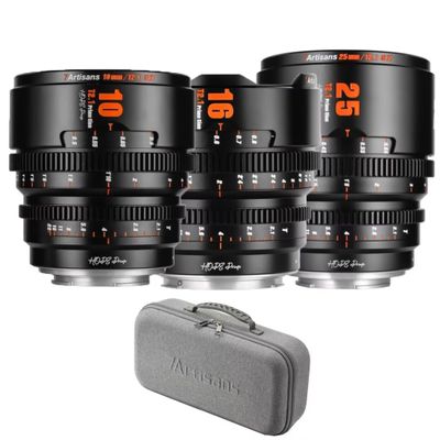 7artisans 10mm 16mm 25mm T2.1 Cine Lens Kit for Fuji X Mount APS-C 260 Ultra Long Focus Large Aperture Prime Mirrorless Camera Lens for Portraiture/Street Photography/Humanistic