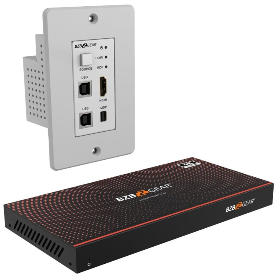 BZBGEAR 4K UHD 18Gbps HDMI/MDP/KVM Wall Plate Transmitter & Receiver Kit up to 230ft - BG-EXHD-70UWP-W