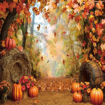 15x10ft Fall Photography Backdrop Autumn Maple Leaves Pumpkin Background Maple Forest Flowers Backdrops Thanksgiving Party Decorations Supplies Farm Harvest Banner Photo Booth Props