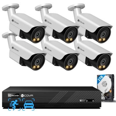 4COVR PoE Security Camera System, 2 Way Audio Talk & Smart Color Night Vision, 6X 8MP Bullet PoE IP Camera IP67 Smart Human/Vehicle Detection, 8CH 4K NVR 2TB HDD, 24/7 Recording, LY37YX8M0806