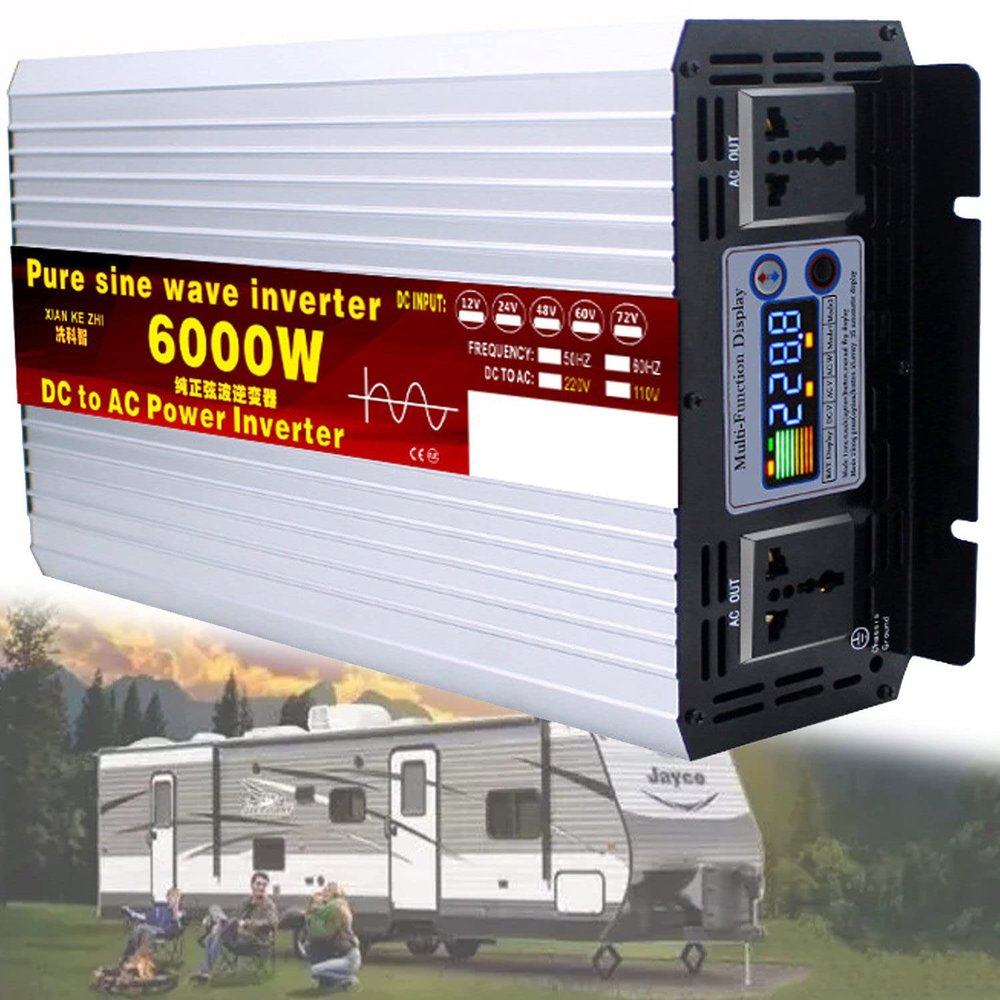 Pure Sine Wave Inverter 1000W/1600W/2200W/3000W/3500W/4000W/5000W/5500W/6000W/8000W/12000W Power Inverter 12V/24V/48V/60V/72V to 110V/230V DC to AC with LED Display for Truck RV Home,6000W-72Vto110V