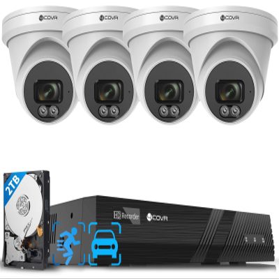 4COVR 4K PoE Security Camera System, Human Vehicle Detection, 4Pcs 8MP 2.8mm 110 Wide Angle Dome IP Camera with Mic, 8CH 8MP H.265 NVR with 2TB HDD, IP67 Home Weatherproof Outdoor, LY97SA8M0804
