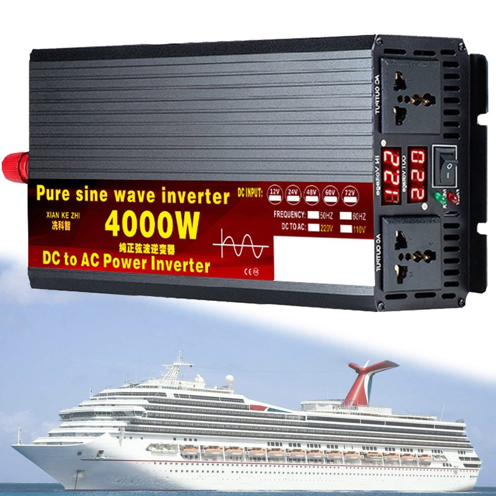 1000W/1600W/2200W/3000W/3500W/4000W/5000W/5500W/6000W/8000W/12000W Pure Sine Wave Power Inverter 12V/24V/48V/60V/72V dc to ac 110V/230V with 2 Socket, LCD Display, for RV,4000W-12Vto110V