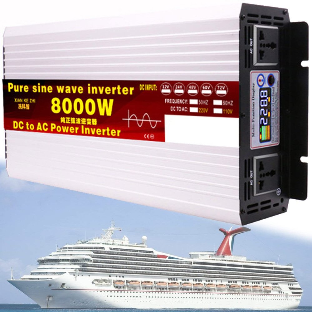 1000W/1600W/2200W/3000W/3500W/4000W/5000W/5500W/6000W/8000W/12000W Pure Sine Wave Power Inverter 12V/24V/48V/60V/72V dc to ac 110V/230V with 2 Socket, LCD Display, for RV,8000W-72Vto220V