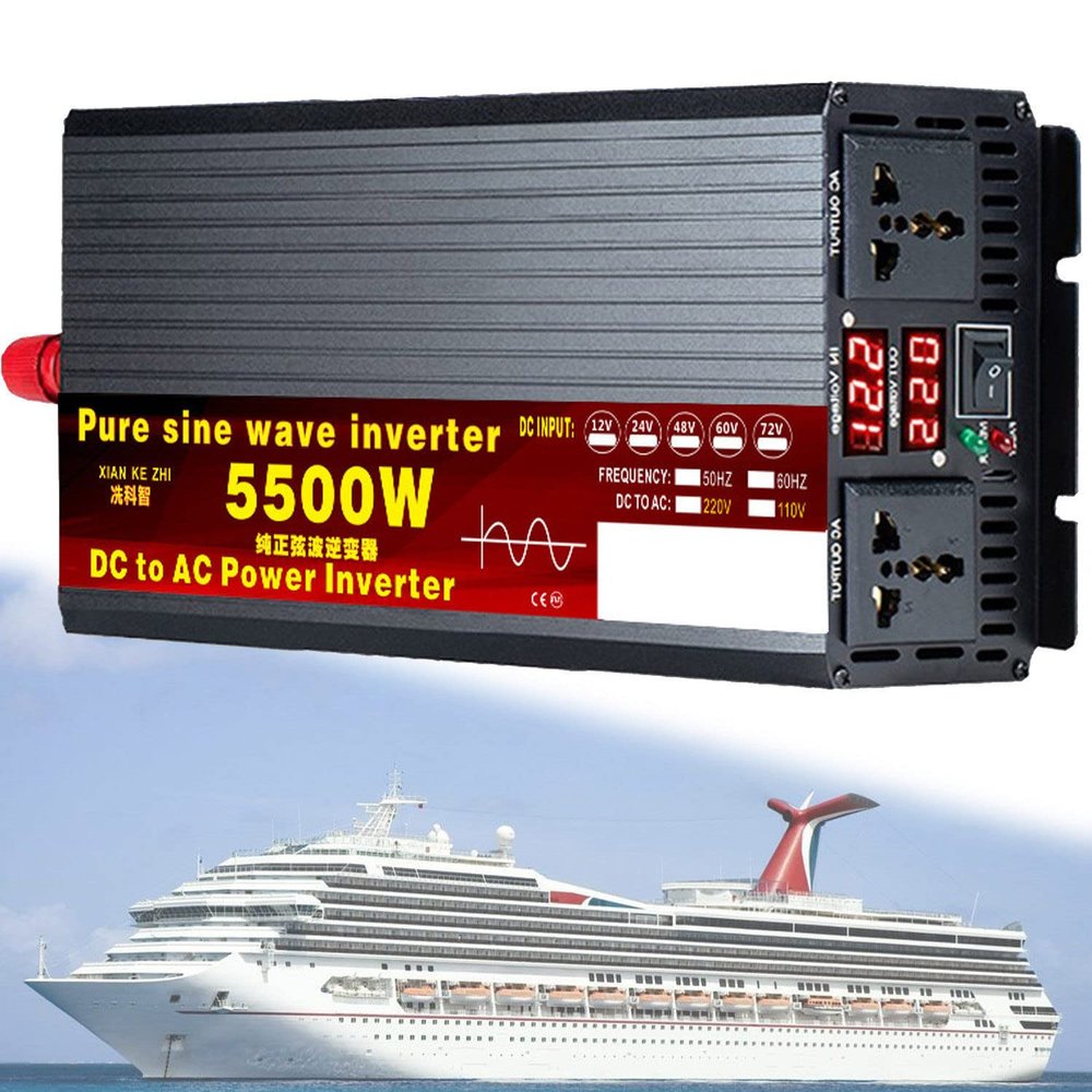 1000W/1600W/2200W/3000W/3500W/4000W/5000W/5500W/6000W/8000W/12000W Pure Sine Wave Power Inverter 12V/24V/48V/60V/72V dc to ac 110V/230V with 2 Socket, LCD Display, for RV,5500W-24Vto110V