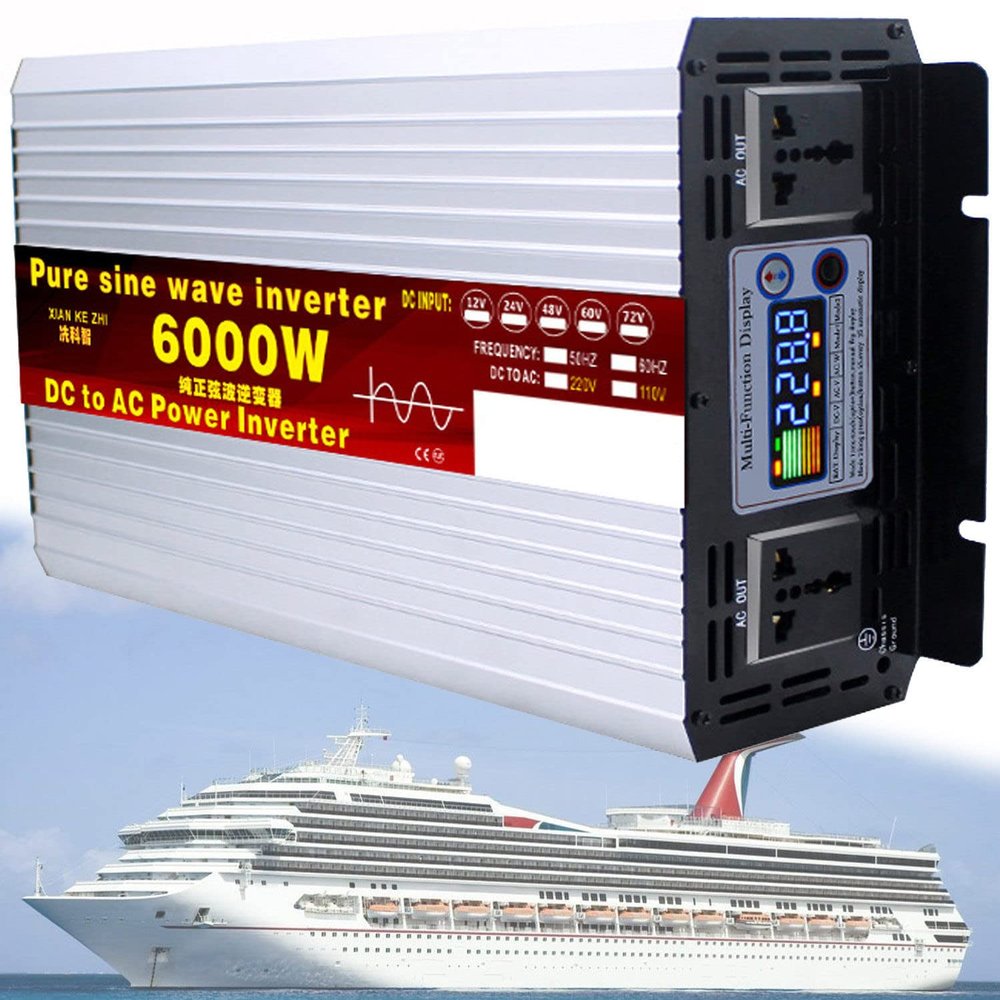 1000W/1600W/2200W/3000W/3500W/4000W/5000W/5500W/6000W/8000W/12000W Pure Sine Wave Power Inverter 12V/24V/48V/60V/72V dc to ac 110V/230V with 2 Socket, LCD Display, for RV,6000W-48Vto220V