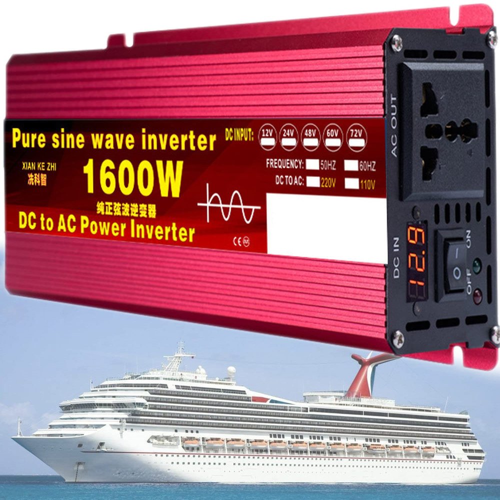 1000W/1600W/2200W/3000W/3500W/4000W/5000W/5500W/6000W/8000W/12000W Pure Sine Wave Power Inverter 12V/24V/48V/60V/72V dc to ac 110V/230V with 2 Socket, LCD Display, for RV,1600W-24Vto110V