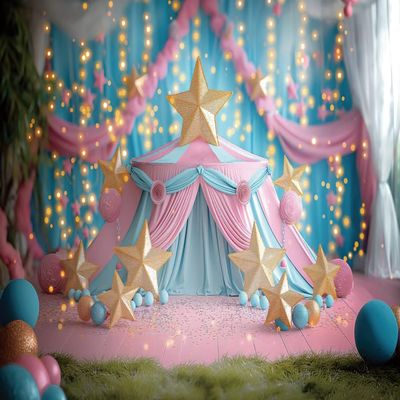 10x6.5ft Pink Circus Tents Backdrop 1st Birthday Background Carnival Theme Photography Background Girl Princess Birthday Party Newborn Baby Shower Decorations Photo Booth Cake Table Banner