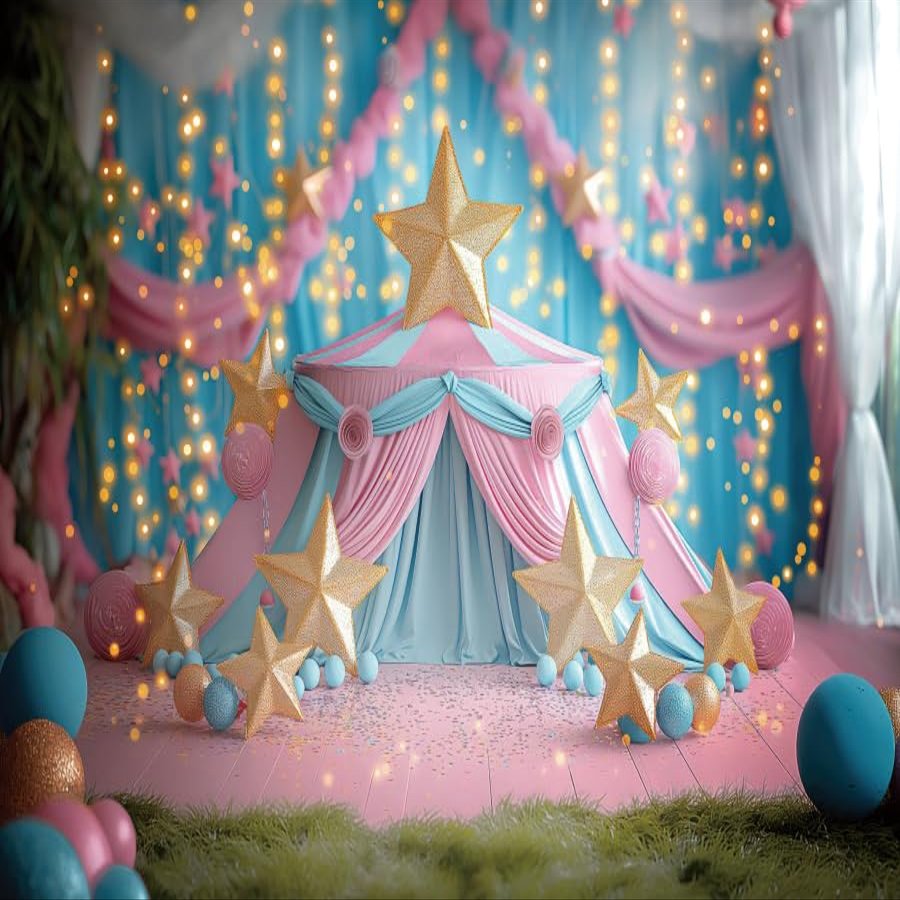 10x6.5ft Pink Circus Tents Backdrop 1st Birthday Background Carnival Theme Photography Background Girl Princess Birthday Party Newborn Baby Shower Decorations Photo Booth Cake Table Banner