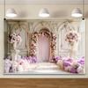 ChloropLastid 15x8ft Wedding Floral Photography Backdrop European Palace Hall Arch Pink Romantic Flower Background for Wedding Bridal Shower Women Girls Birthday Party Decoration Photo Props view 1