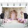 ChloropLastid 15x8ft Wedding Floral Photography Backdrop European Palace Hall Arch Pink Romantic Flower Background for Wedding Bridal Shower Women Girls Birthday Party Decoration Photo Props view 4