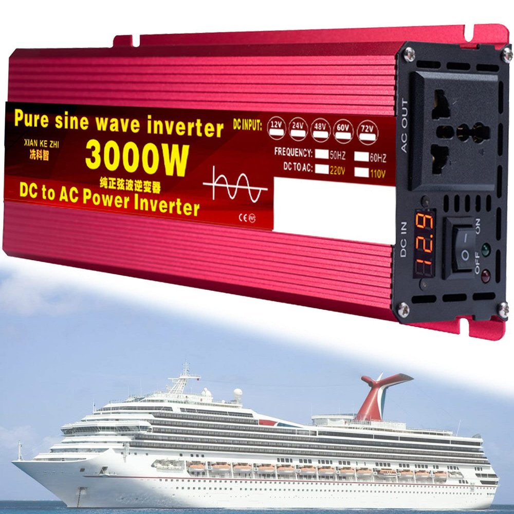 1000W/1600W/2200W/3000W/3500W/4000W/5000W/5500W/6000W/8000W/12000W Pure Sine Wave Power Inverter 12V/24V/48V/60V/72V dc to ac 110V/230V with 2 Socket, LCD Display, for RV,3000W-24Vto220V