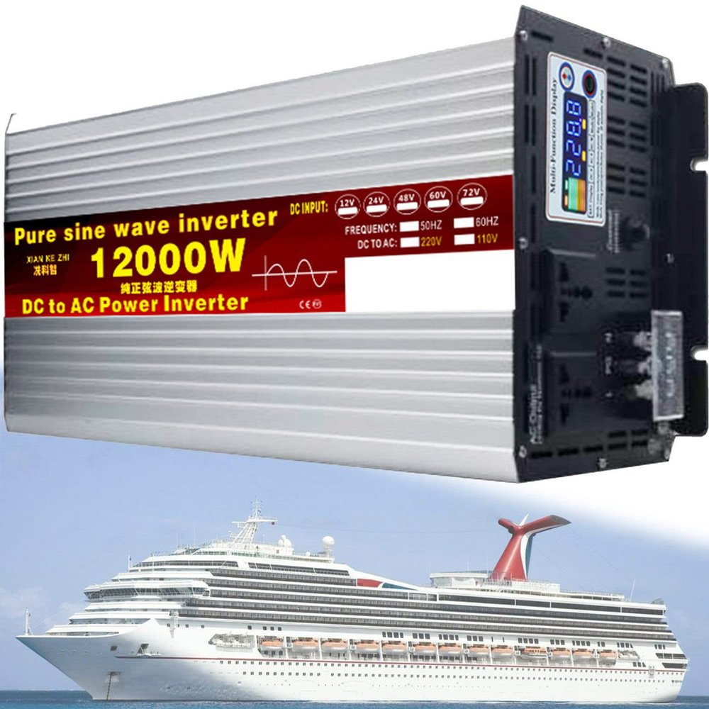1000W/1600W/2200W/3000W/3500W/4000W/5000W/5500W/6000W/8000W/12000W Pure Sine Wave Power Inverter 12V/24V/48V/60V/72V dc to ac 110V/230V with 2 Socket, LCD Display, for RV,12000W-72Vto110V