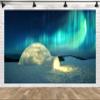 CORFOTO Aurora Igloo Backdrop Fabric 8x6ft Arctic Landscape Snowy Northern Lights Ice House Background for Arctic Themed Party Decorations Northern Lights Christmas Banner Adults Kids Photo Props view 1