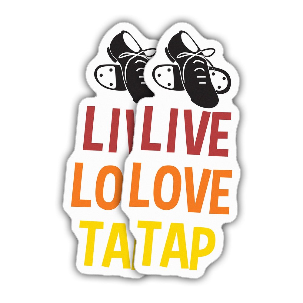 (2pcs) Tap Dance Sticker Tap Dance Decal Live Love Tap Funny Vinyl Stickers Weather-Resistant Stickers for Water Bottles Laptop Window Car 2pcs Size 5"