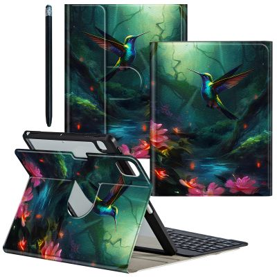 CGFGHHUY for iPad Pro 12.9 Case 6th/5th/4th Generation 2022/2021/2020 Detachable Wireless Keyboard & 360 Rotating Stand PU Leather Cover with Pen Holder Protective Case - Green Forest Hummingbird