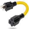 [4-in-1] 12AWG 15 Amp to 20 Amp Household AC Plug Adapter, T Blade Power Extension Cord, for Nema 5-15P to 5-20R/ 6-15R/ 6-20R,15A 125V to 20A 250V Cable, 1FT view 1