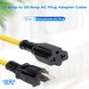 [4-in-1] 12AWG 15 Amp to 20 Amp Household AC Plug Adapter, T Blade Power Extension Cord, for Nema 5-15P to 5-20R/ 6-15R/ 6-20R,15A 125V to 20A 250V Cable, 1FT view 2