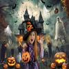 12x10ft Happy Halloween Backdrop Full Night Moon Halloween Backdrops Scary Castle Graveyard Pumpkin Lantern Background for Kids Adult Family Party Decorations Photo Studio Props view 2