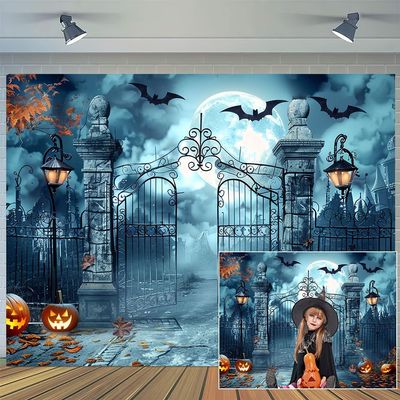 15x10ft Happy Halloween Haunted Graveyard Backdrop Pumpkin Lantern Spooky Night Moon Background Kids Ghost Party Decorations Photography Banner Photo Booth Studio Props