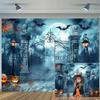 15x10ft Happy Halloween Haunted Graveyard Backdrop Pumpkin Lantern Spooky Night Moon Background Kids Ghost Party Decorations Photography Banner Photo Booth Studio Props view 1