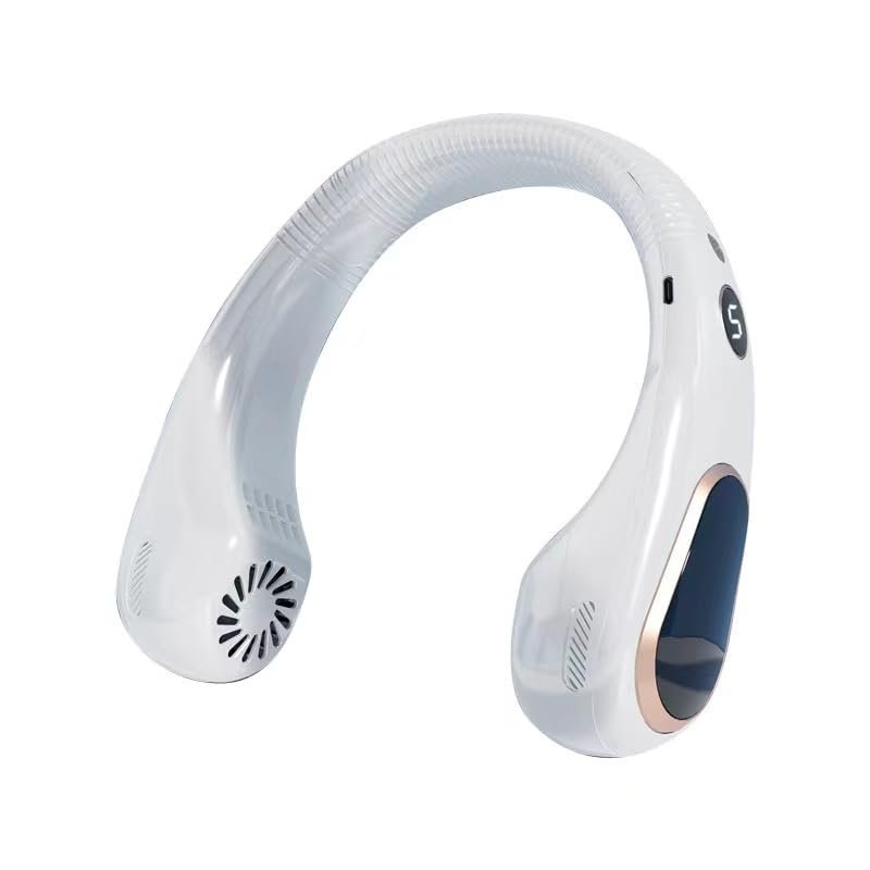 DMBAOD 2024 new intelligent digital display neck hanging fan, USB charging leafless neck hanging cooling device,, standard, White, ZNSXGB33
