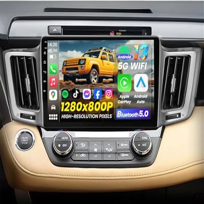 [4Core+64G] for Toyota RAV4 Radio 2013-2018: 10.1 Inch 1280x800 Touchscreen Stereo Replacement with Wireless Carplay Android Auto 5G WiFi Bluetooth GPS FM SWC RDS Mirror Link Backup Camera