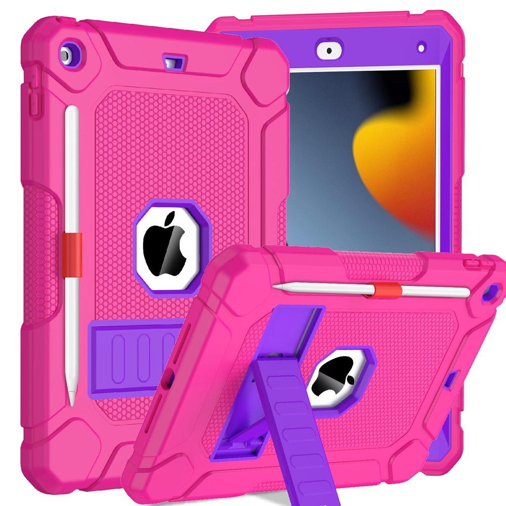 BMOUO Case for iPad 9th 8th 7th Generation (iPad 10.2 inch, 2021/2020/2019), Shockproof Protective iPad 10.2 Case with Built-in Stand/Pencil Holder, Magenta