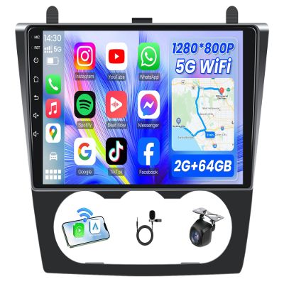 4Core 64G ROM Car Radio Stereo for Nissan Altima 2007-2012: Upgrade 5G-WIFI 9" 1280*800 Touch Screen Head Unit Wireless Carplay Android Auto Bluetooth GPS RDS FM Mirror Link Backup Camera (Manual AC)
