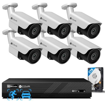 4COVR PoE Security Camera System, AI Human/Vehicle Detection, 8 Channel 8MP PoE NVR 2TB HDD, 6Pcs 8MP Wired Commercial Bullet IP Camera IP67 Night Vision, 24/7 Home Surveillance Outdoor, LY37EX8M0806