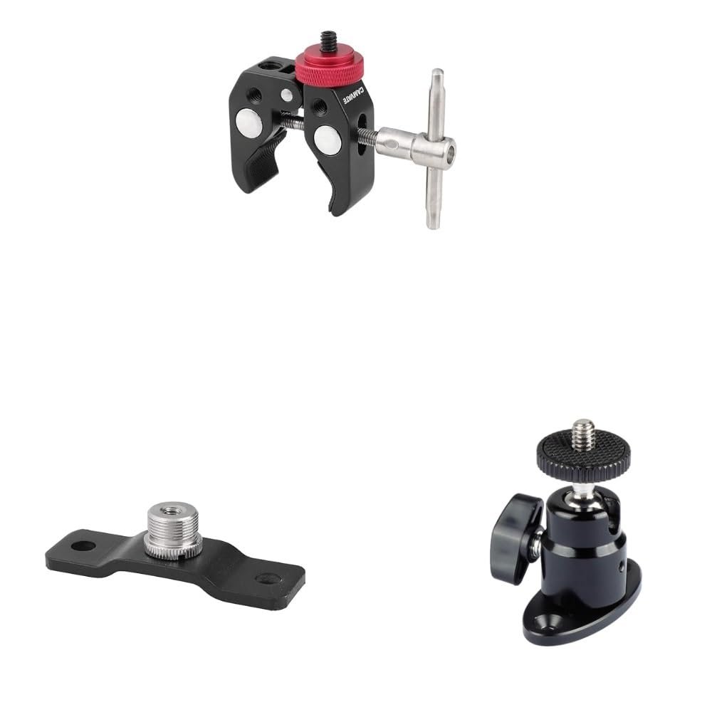 CAMVATE Super Clamp with 1/4"-20 Screw + 5/8'' Male to 1/4'' Female + 1/4"-20 Mini Ball Head