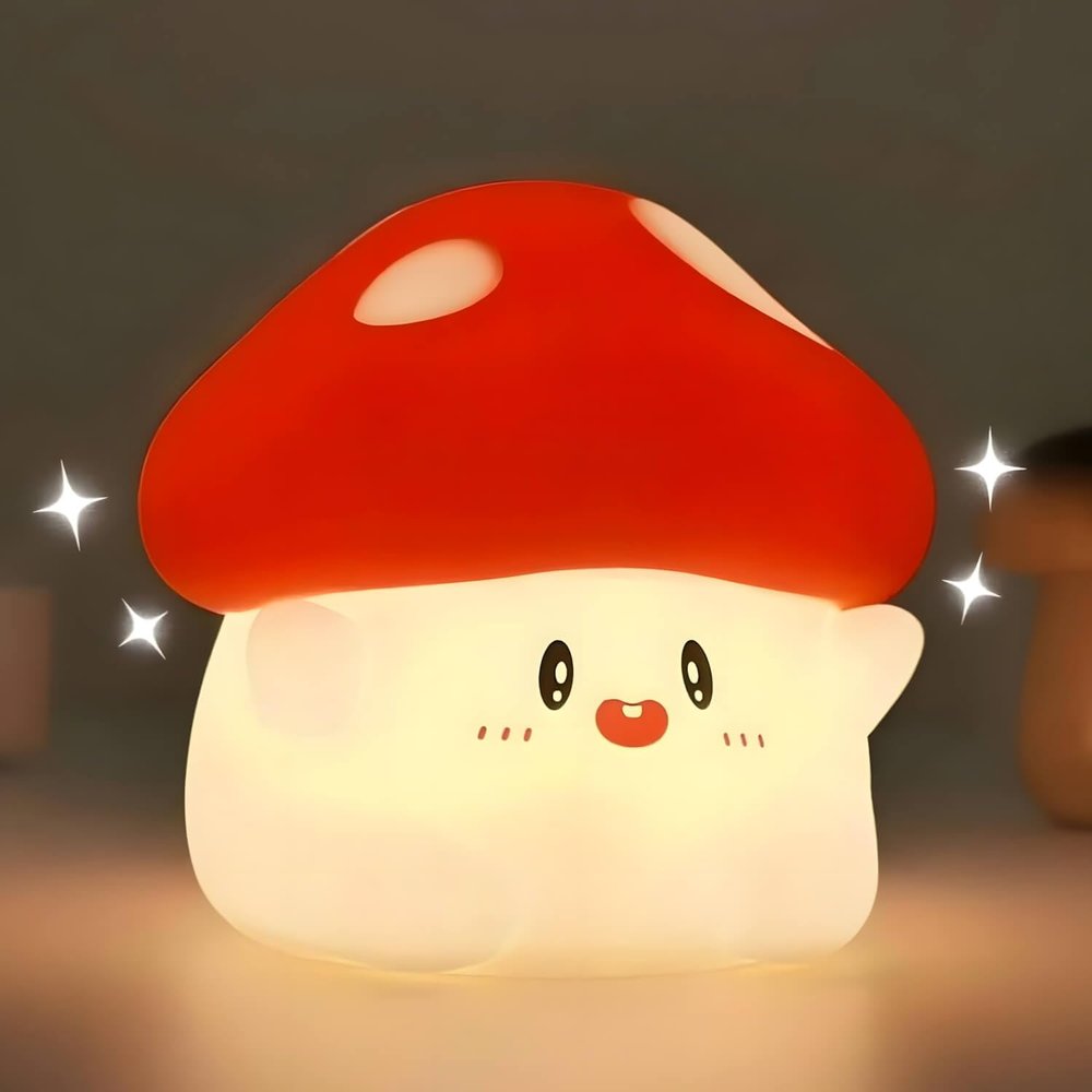 Daixinde Mushroom Night Light for Kids, Cute Squishy Silicone Mushroom Lamp, 50-Hour Rechargeable Bedside Nursery Light with Tap Control, 30-Min Auto-Off Timer, Kawaii Room Decor Gift for Girls