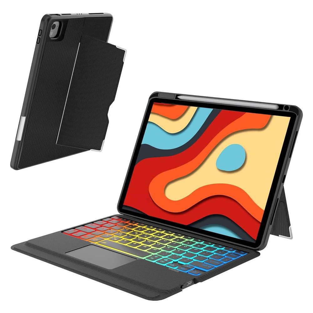 for iPad Air 11 inch case with Keyboard (M2, 2024), iPad Pro 11 inch (4th/3rd/2nd/1st Gen) & iPad Air 5th/4th Gen 10.9, Built-in Pencil Holder, Trackpad,Rainbow Backlit, Portrait/Landscape Dual Mod