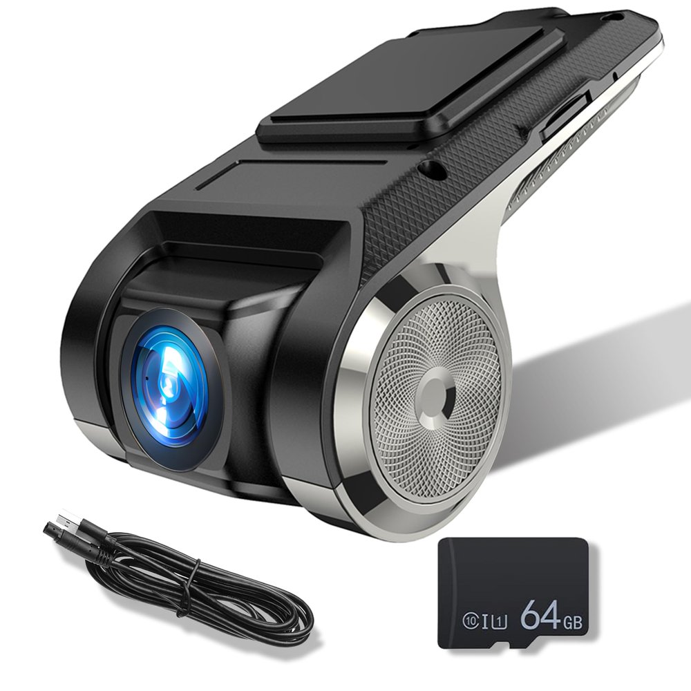METEESER USB Car DVR Camera Video Recorder, USB Dash Cam, WDR Full HD Dash Camera Car Driving Recorder with 64GB Micro SD Card, Wide Angle, Loop Recording Night Vision ADAS 24Hours Monitor