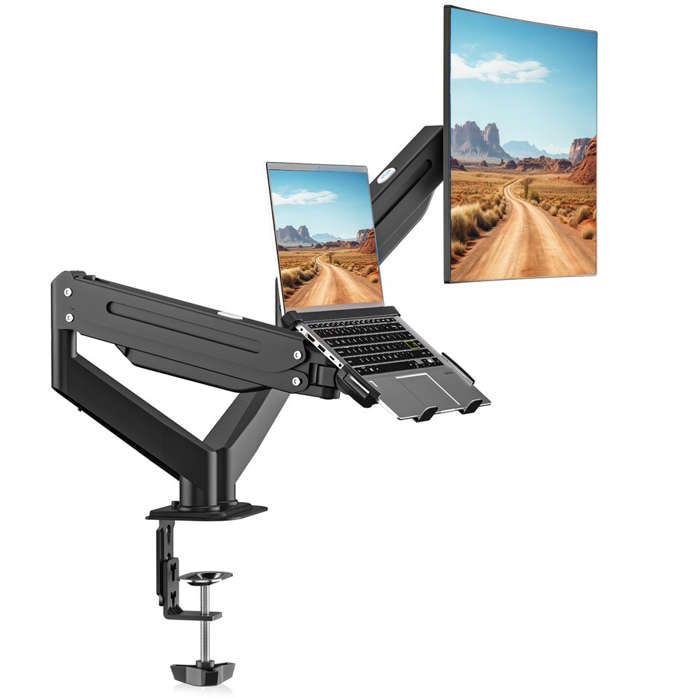 Suptek Monitor Laptop Mount Stand, 2 in 1 Function Dual Monitor Arms Desk Mount for 11"-17" Notebook and 17"-32" Monitor with Laptop Tray,Holds up to 22lbs
