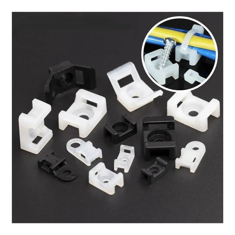 RWRAPS 50pcs Cable Tie Saddle Type Installation Plastic Base Wire Clip Wire Fixing Seat Screw Hole Cable Tie Mounting Seat Hardware Nut(STM-1-01)