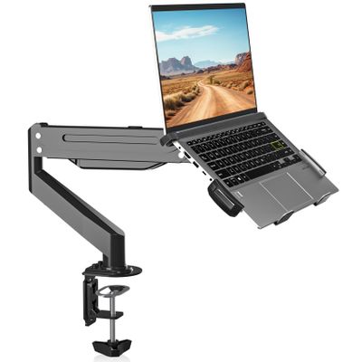 Suptek Laptop Desk Mount,Fully Adjustable Monitor and Laptop Mount Stand for 11-17 Inch Notebook and 17-32 inch Monitor Screen,Holds 22lbs with Vented Tray