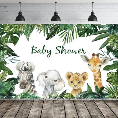 15x10ft Safari Baby Shower Backdrop Cartoon Elephant Lion Giraffe Green Leaves Photography Background Jungle Wild Animals Theme Party Decorations Banner Photo Studio Props