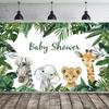 15x10ft Safari Baby Shower Backdrop Cartoon Elephant Lion Giraffe Green Leaves Photography Background Jungle Wild Animals Theme Party Decorations Banner Photo Studio Props view 1