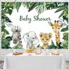 15x10ft Safari Baby Shower Backdrop Cartoon Elephant Lion Giraffe Green Leaves Photography Background Jungle Wild Animals Theme Party Decorations Banner Photo Studio Props view 3