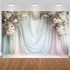 15x10ft Floral Wedding Backdrop Pink White Rose Flowers Bridal Shower Photography Background Light Blue Silk Curtains Decorations Engagement Party Portrait Photo Booth Props view 3