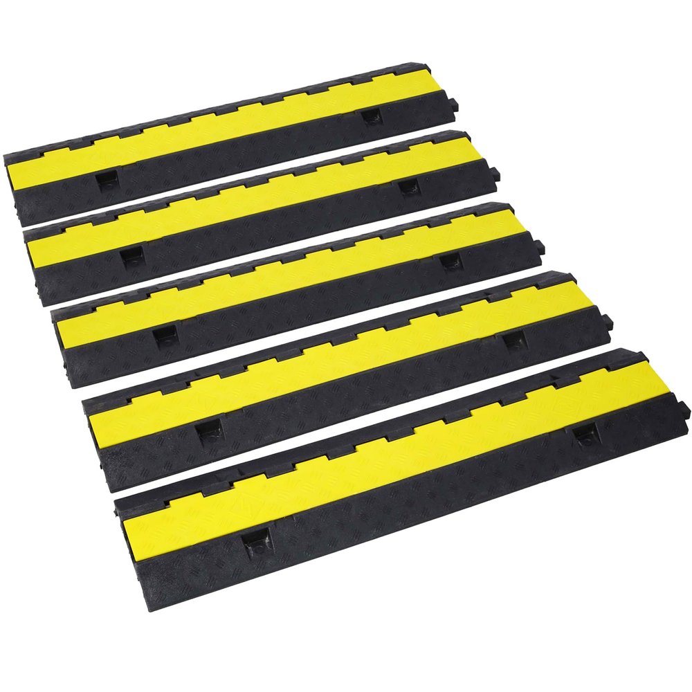 Cable Protector Ramp, 2-Channel Rubber Cable Protector Ramps Heavy Duty 11000Lbs Load Capacity Cable Wire Cord Cover Ramp Speed Bump Driveway Hose Cable Ramp Protective Cover (5)