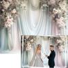 10x6.5ft Floral Wedding Backdrop Pink White Rose Flowers Bridal Shower Photography Background Light Blue Silk Curtains Decorations Engagement Party Portrait Photo Booth Props view 1