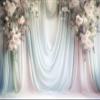 10x6.5ft Floral Wedding Backdrop Pink White Rose Flowers Bridal Shower Photography Background Light Blue Silk Curtains Decorations Engagement Party Portrait Photo Booth Props view 2